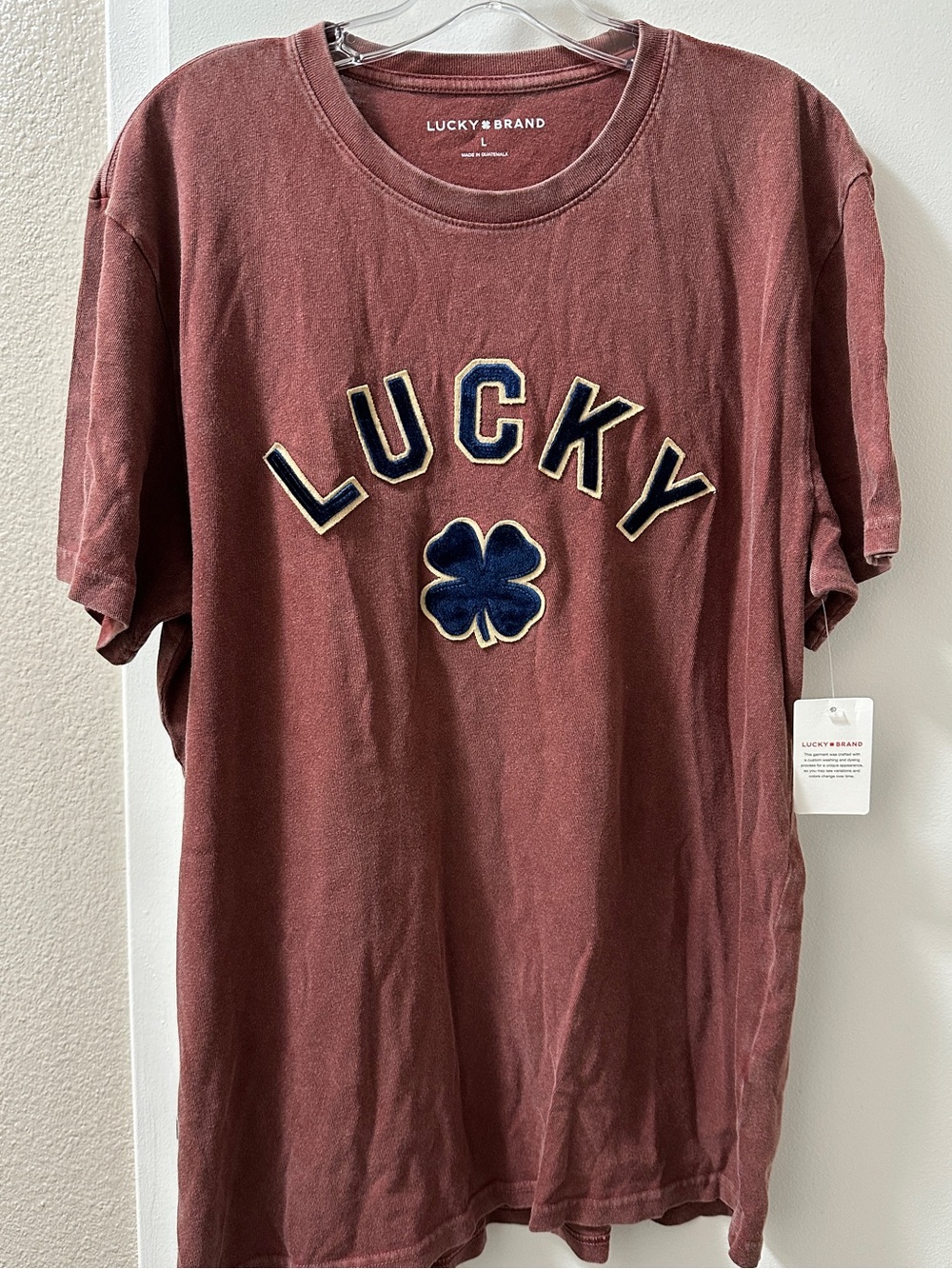 Lucky Brand Maroon Tee with Navy and Cream Appliqué